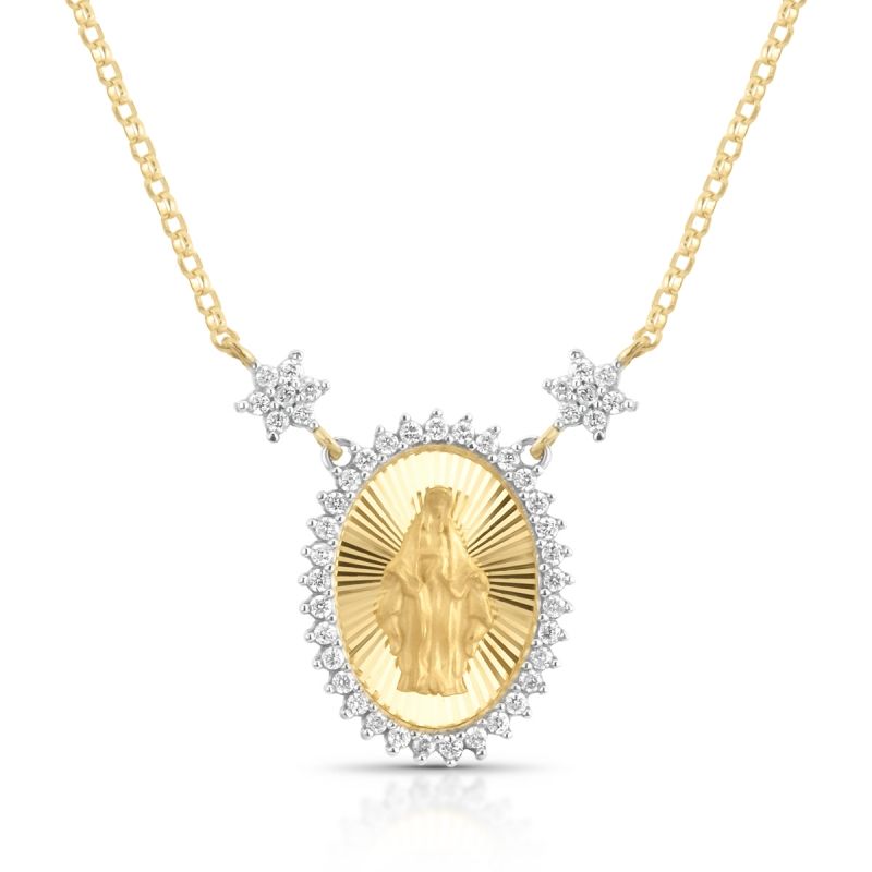 Colar Nossa Senhora com Pedras Preciosas Incolores
