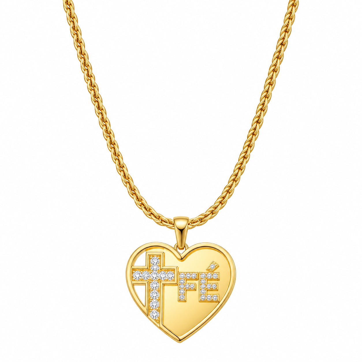 Colar dourado com coração Fé