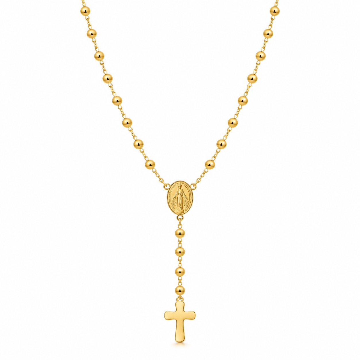 Rosário Dourado com Medalha e Cruz